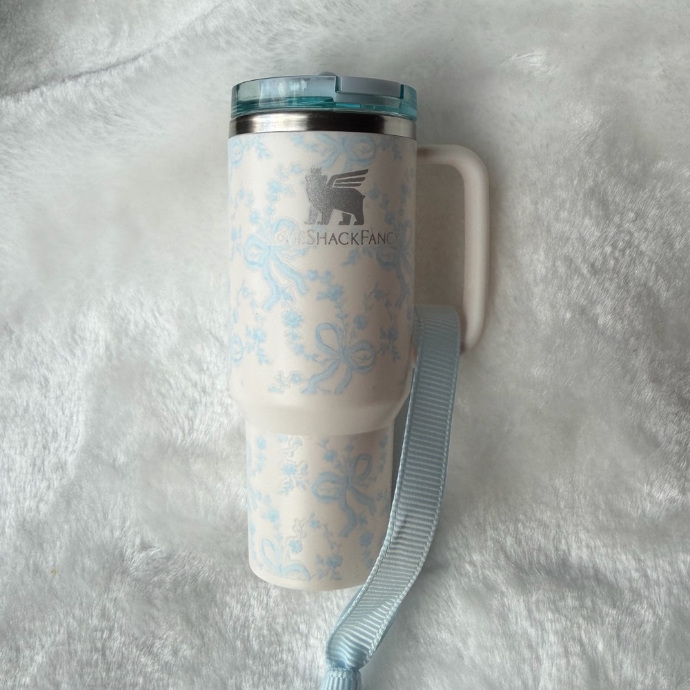 LoveShackFancy Stanley ProTour Ornament keychain Blue COQUETTE BOW WINTER ICE